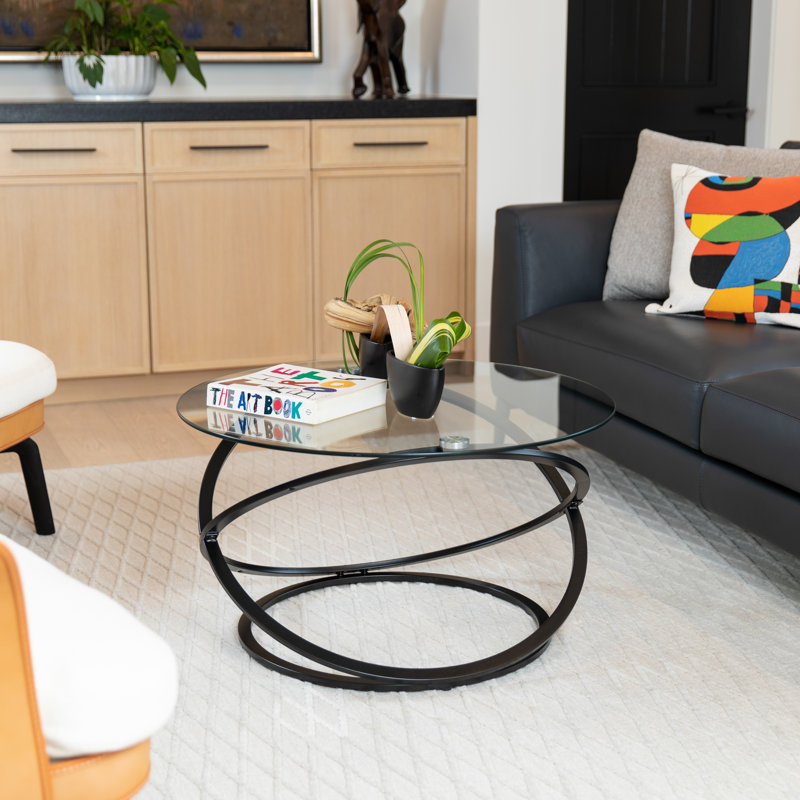 Dimitri Galaxy Tempered Glass Round Coffee Table Etta Avenue Table Base Color Black